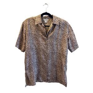 Vintage Silk Leopard Print Short Sleeve Button Up